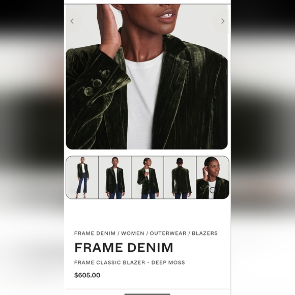 Frame Denim Velvet Blazer in Dark Green - Picture 4 of 10